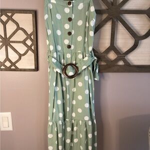 Monteau Sage Green Polka Dot Midi Dress